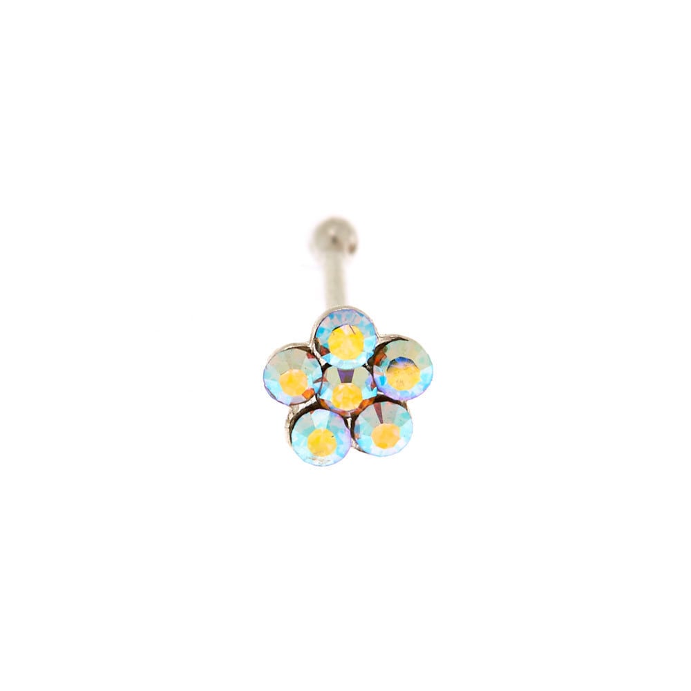Sterling Silver 22G Iridescent Flower Stone Nose Stud Icing US