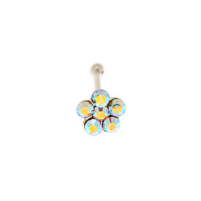 Sterling Silver 22G Iridescent Flower Stone Nose Stud,