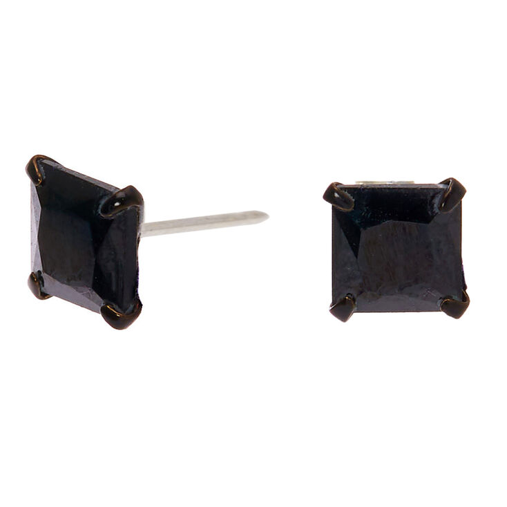 Black Cubic Zirconia Square Stud Earrings - 6MM,
