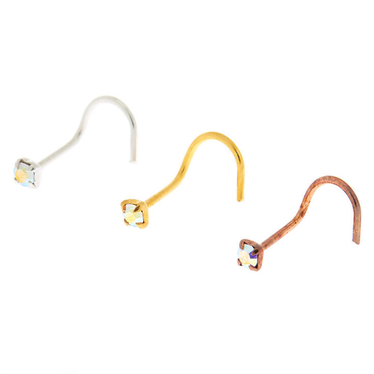 Mixed Metal Sterling Silver 22G Stone Nose Studs - 3 Pack,
