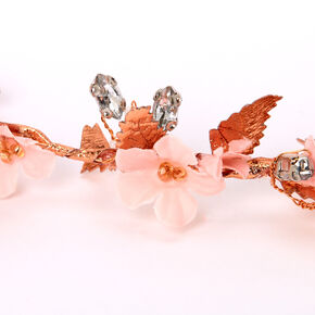 Rose Gold Metallic Flower Crown Tie Headwrap - Pink,