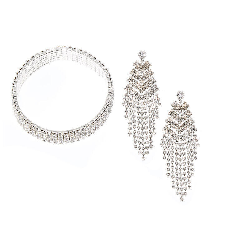Chevron Crystal Earrings & Bracelet Set,