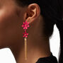 Gold-tone Fringe Pink Coated Double Flower 4&quot; Drop Earrings,