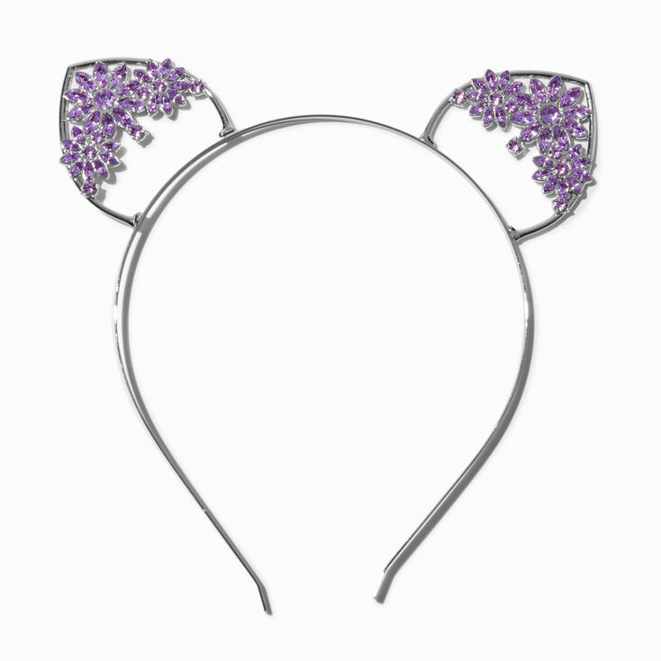 Purple Flower Silver Cat Ears Headband,