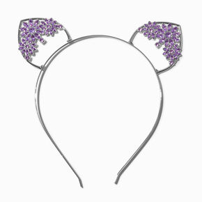 Purple Flower Silver Cat Ears Headband,