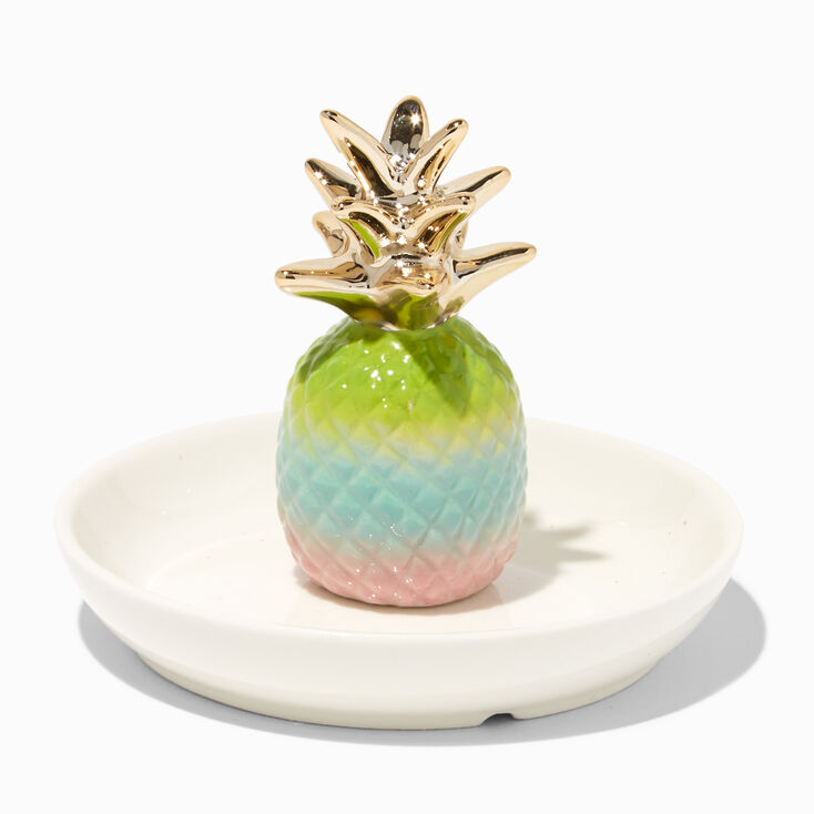 Rainbow Pineapple Ceramic Jewelry Holder,