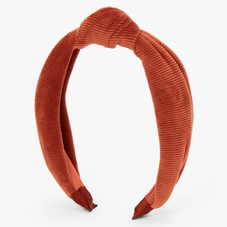Knotted Ribbed Knit Headband - Rust,