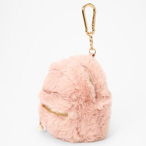 Blush Pink Furry Mini Backpack Keychain,