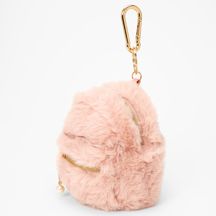 Fuzzy Mini Backpack Keychain - Blush Pink