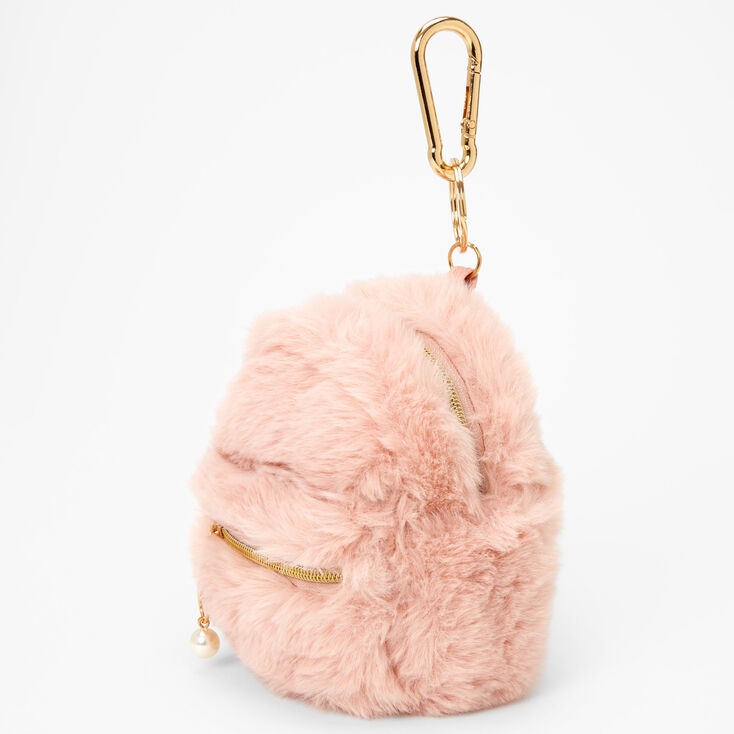 Blush Pink Furry Mini Backpack Keychain,