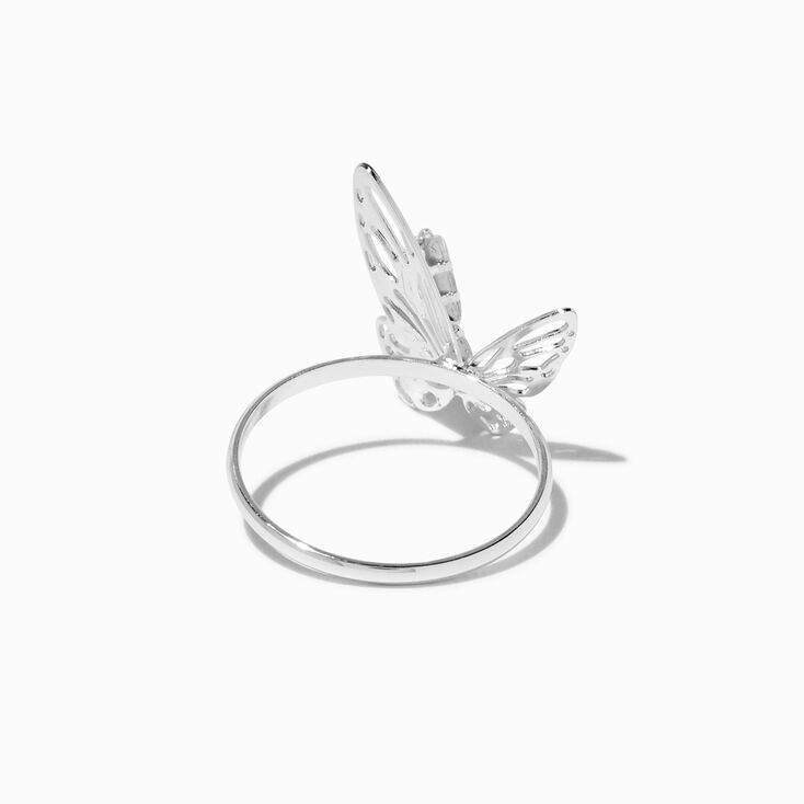 Silver-tone Half Crystal Butterfly Ring,