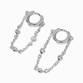 Cubic Zirconia Stacked Silver-tone Dangle Huggie Hoop Earrings,