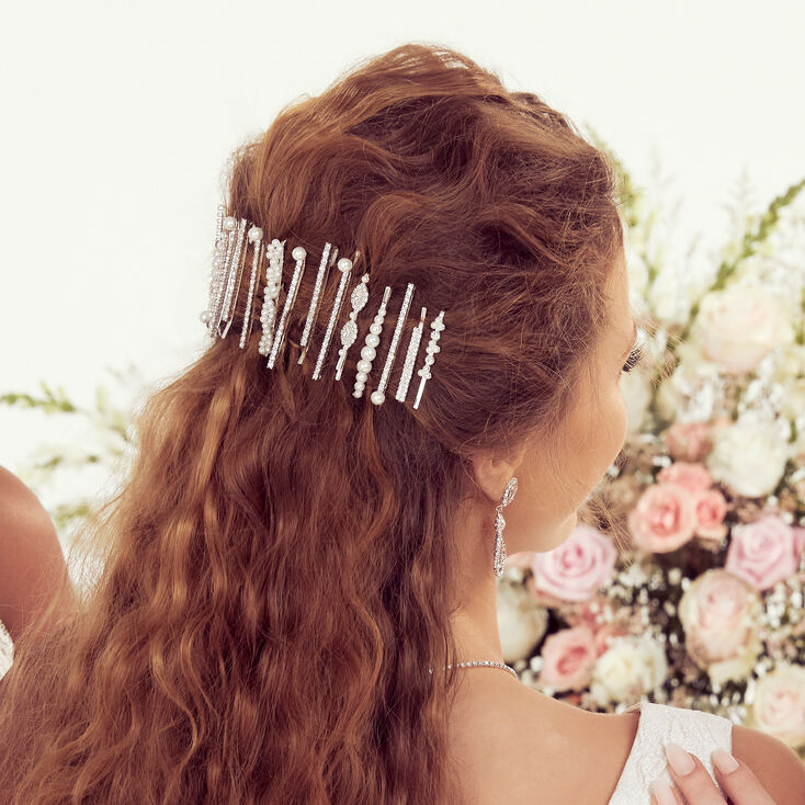 Silver-Tone Faux Pearl &amp; Crystal Bobby Pins - 6 Pack,