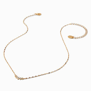Gold-tone Cubic Zirconia Inline Crescent Pendant Necklace,