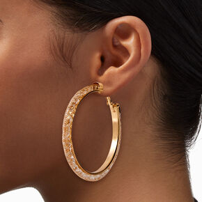 Gold-tone Rhinestone 60MM Hoop Earrings - 3 Pack,