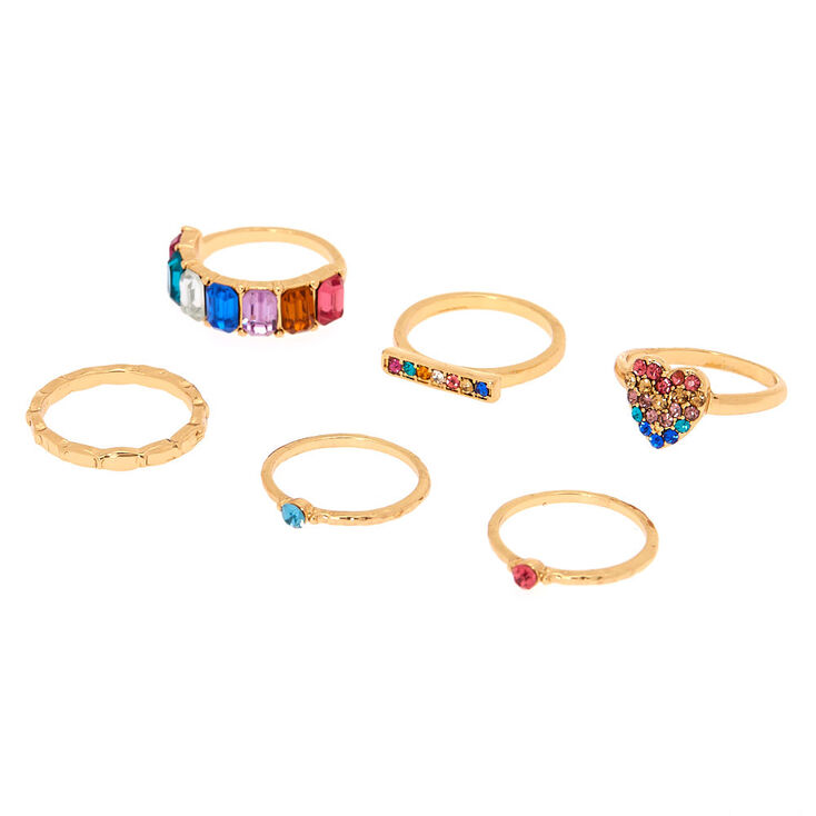 Gold Rainbow Assorted Ring Set - 6 Pack,