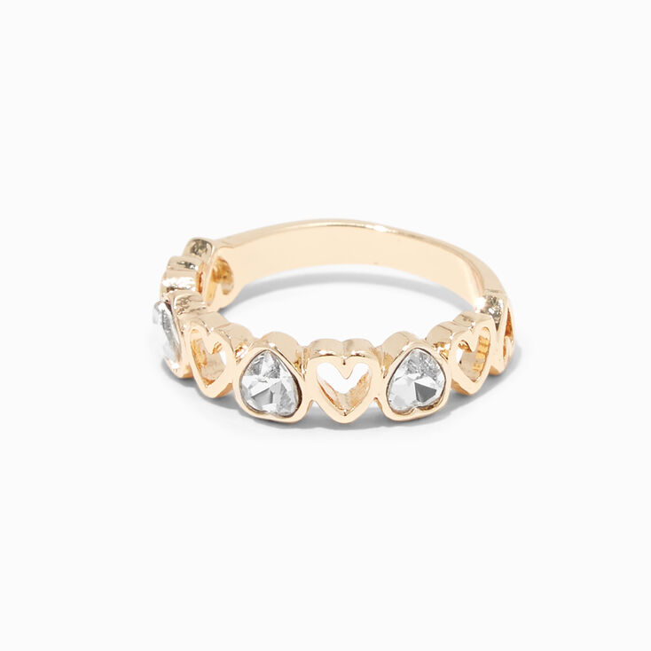 Gold Crystal Open Heart Ring,