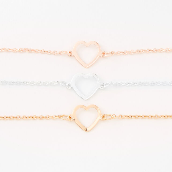 Mixed Metal Heart Cutout Chain Bracelets - 3 Pack,