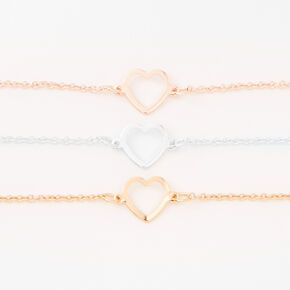 Mixed Metal Heart Cutout Chain Bracelets - 3 Pack,