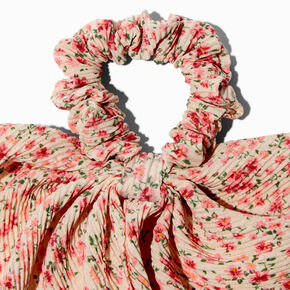 Pink Floral Pleated Hair Scrunchie Scarf,