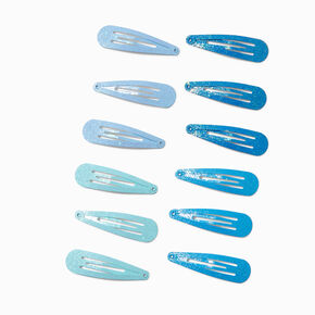 Mixed Blue Glitter Snap Clips - 12 Pack,