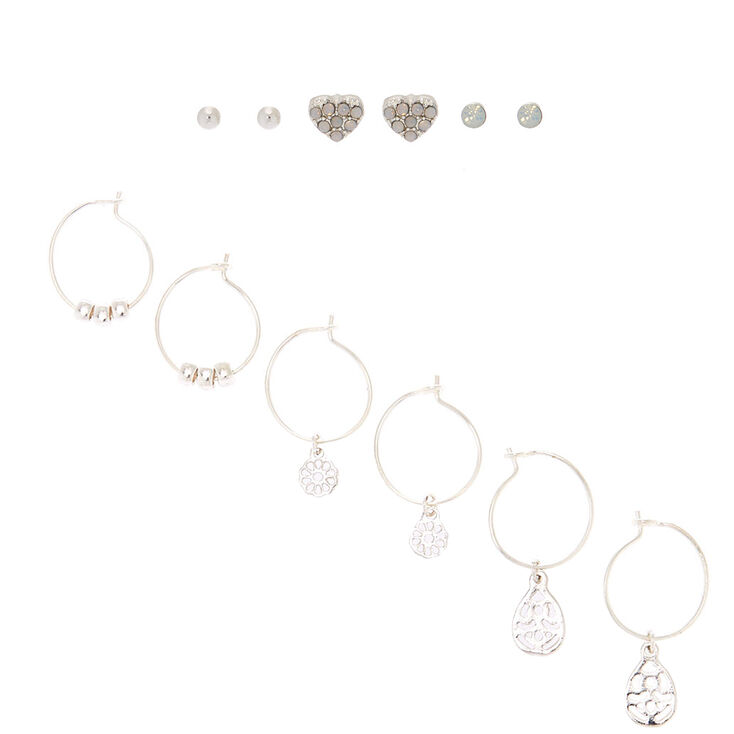 Silver Mixed Earring Set - 6 Pack,