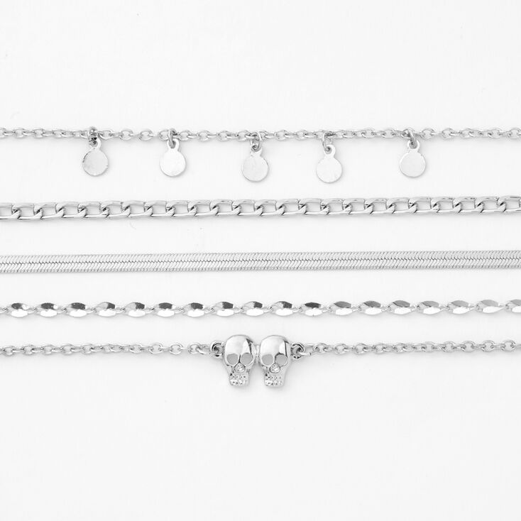 Silver Skull Chain Bracelets - 5 Pack,