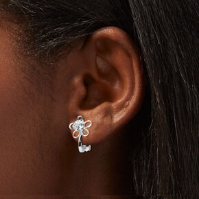 Silver-tone Cubic Zirconia Daisy Clip-On Earrings,