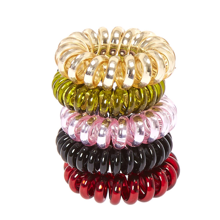Burgundy & Olive Metallic Coiled Hair Ties,