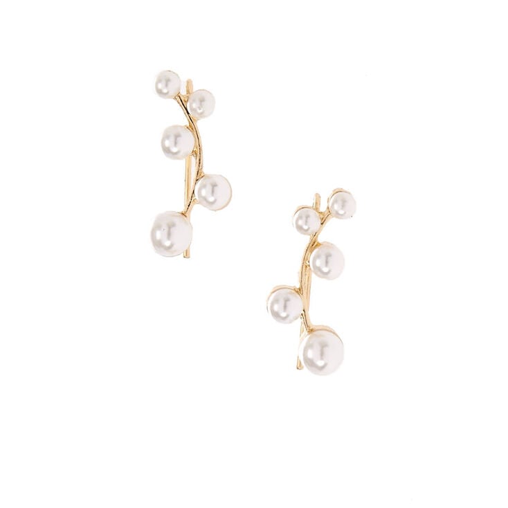 White Faux Pearl Cluster Gold Tone Ear Crawler,