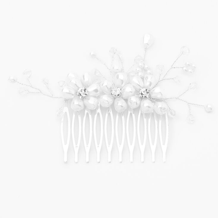 Silver Pearl &amp; Rhinestone Flower Hair Comb,