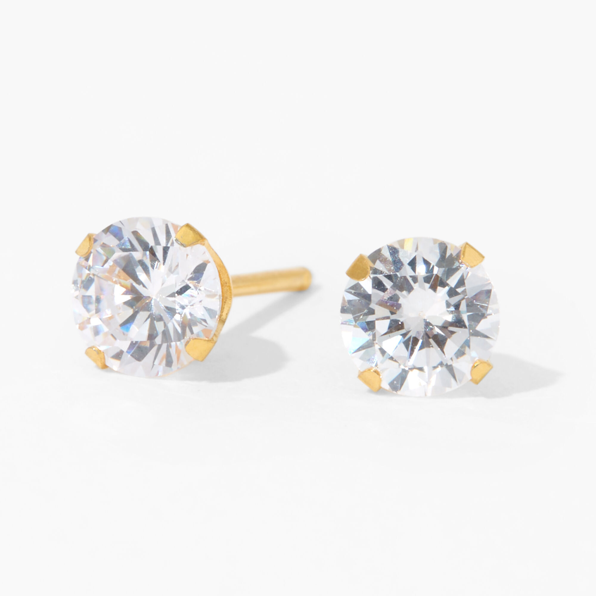24kt Gold Plated 5mm Cubic Zirconia Studs Ear Piercing Kit with