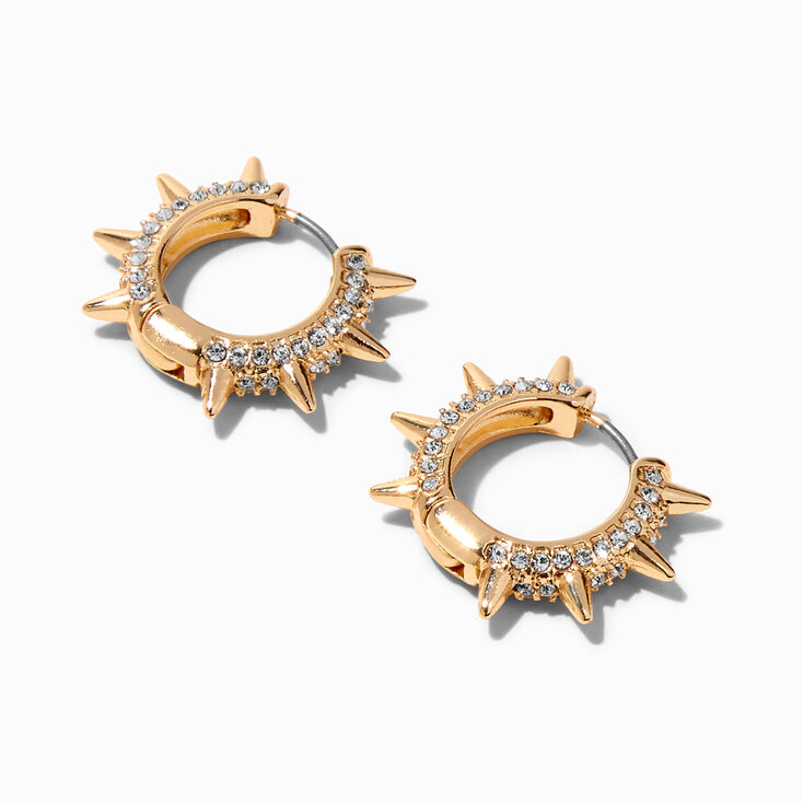Gold 20MM Spike Crystal Hinge Hoop Earrings,