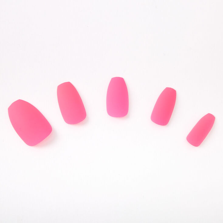 Neon Matte Coffin Faux Nail Set - Pink, 24 Pack,
