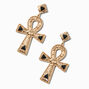 Black Rhinestone Ankh Cross Gold-tone 2.5&quot; Drop Earrings,