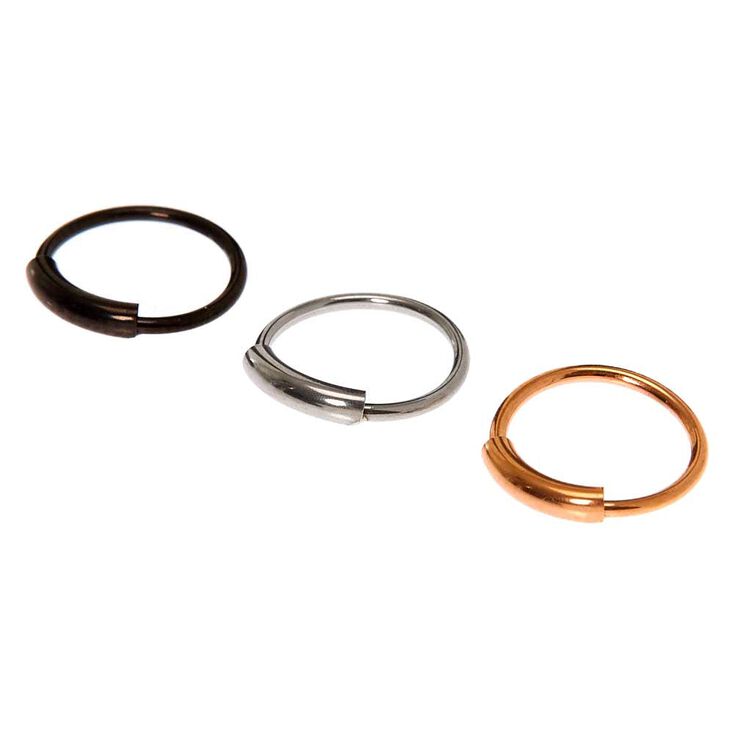 Mixed Metal 20G Sleek Bar Hoop Nose Rings - 3 Pack | Icing US