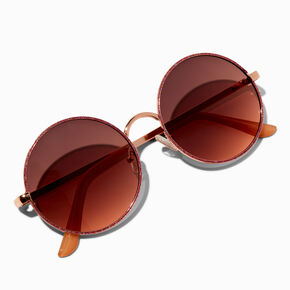 Rose Gold Glitter Rim Round Sunglasses,