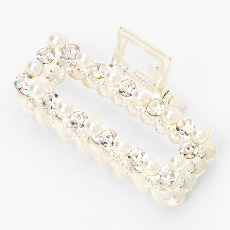 Rhinestone &amp; Pearl Studded Rectangle Hair Claw,