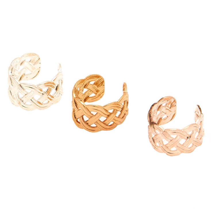 Mixed Metal Braided Ear Cuffs - 3 Pack,