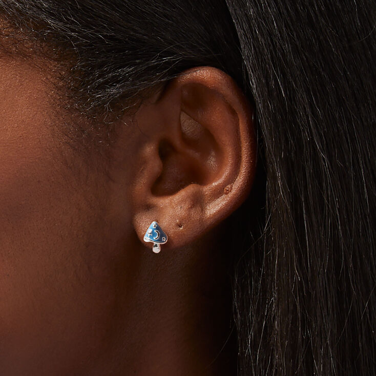 Blue Celestial Mushroom Stud Earrings,