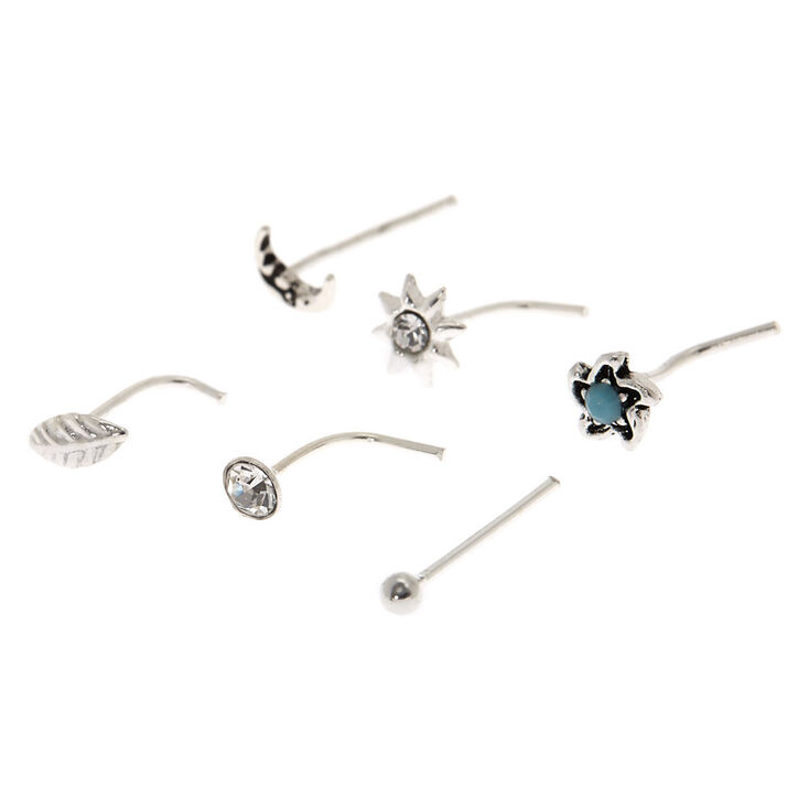 Sterling Silver 22G Celestial Nose Studs - 6 Pack,