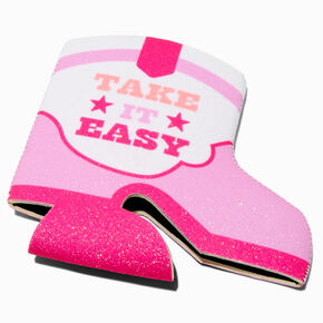 &quot;Take It Easy&quot; Pink Cowgirl Boot Can Cooler,