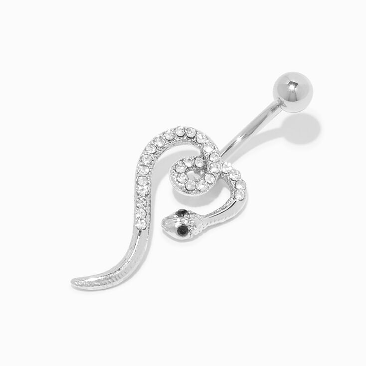 Silver 14G Curled Crystal Snake Belly Bar,