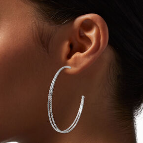 Silver-tone Twisted Double Wire 60MM Hoop Earrings,