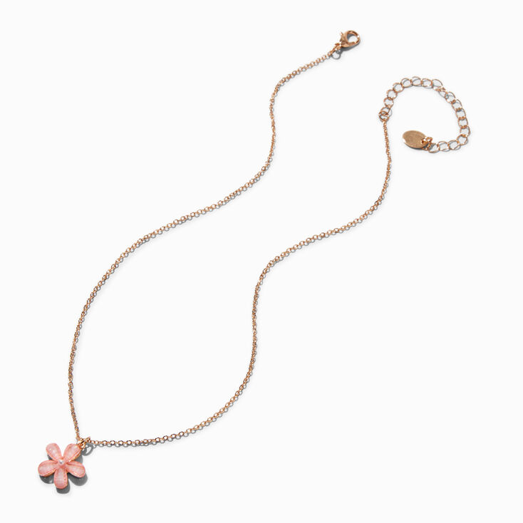 Glitter Pink Flower Pendant Necklace,