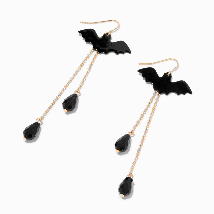 Black Bat Silhouette Beaded Drop Earrings,