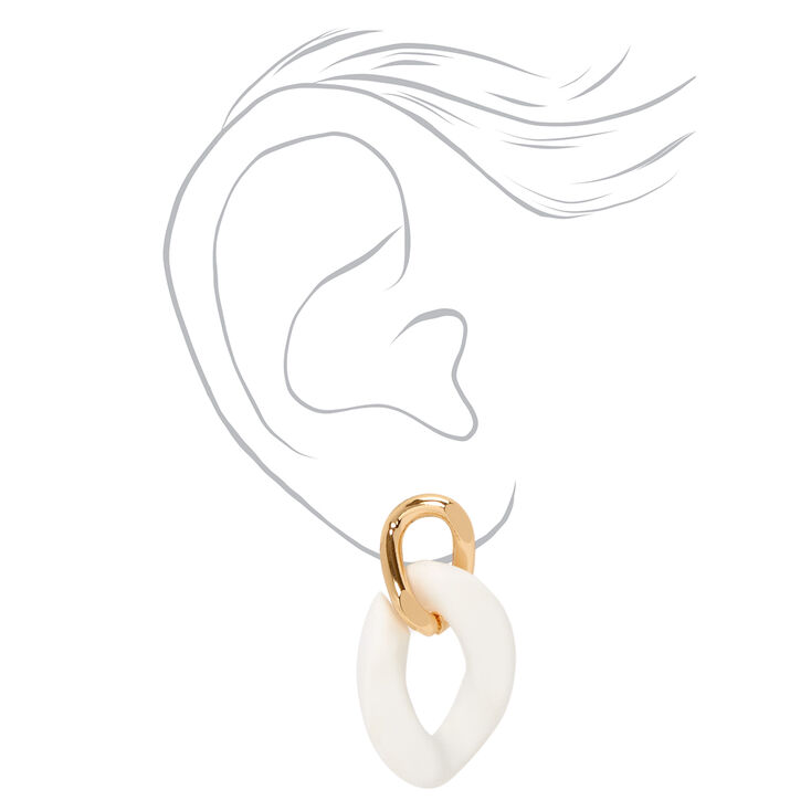 Gold Rubber White Chainlink Drop Earrings,