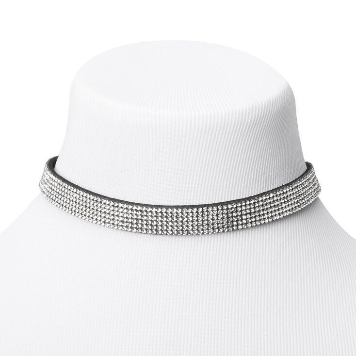 Bling Rhinestone Choker Necklace - Black,