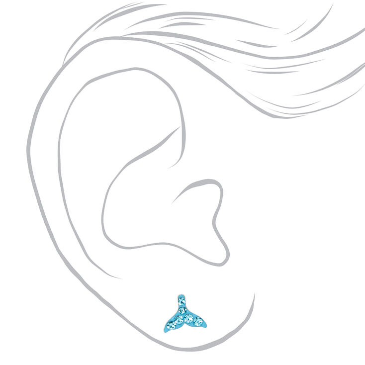 Sterling Silver Embellished Mermaid Fin Stud Earrings - Blue,