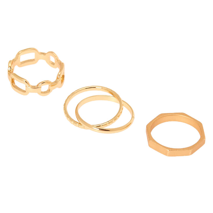 Gold Geometric Chain Rings - 4 Pack,